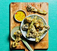Purple sprouting broccoli tempura with nuoc cham