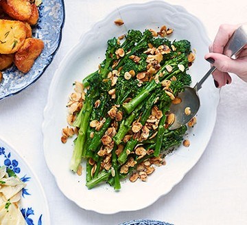 Purple sprouting broccoli with almonds
