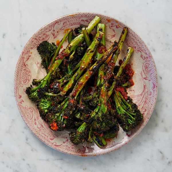 Purple sprouting broccoli with 'nduja butter