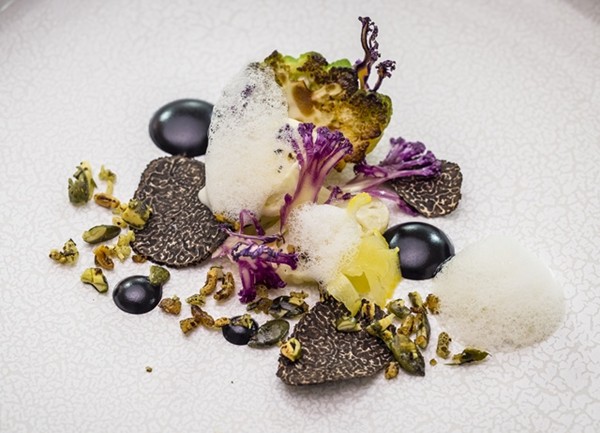 Purple, white and green cauliflower, grilled Gouda, Australian truffle, Brillat-Savarin