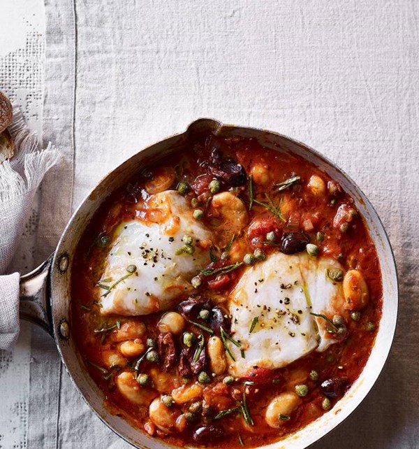 Puttanesca baked cod