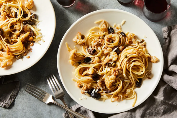 Puttanesca-style cauliflower with linguine