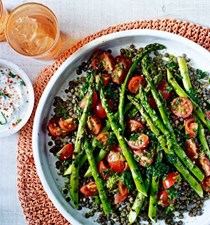Puy lentil, asparagus and salsa verde salad