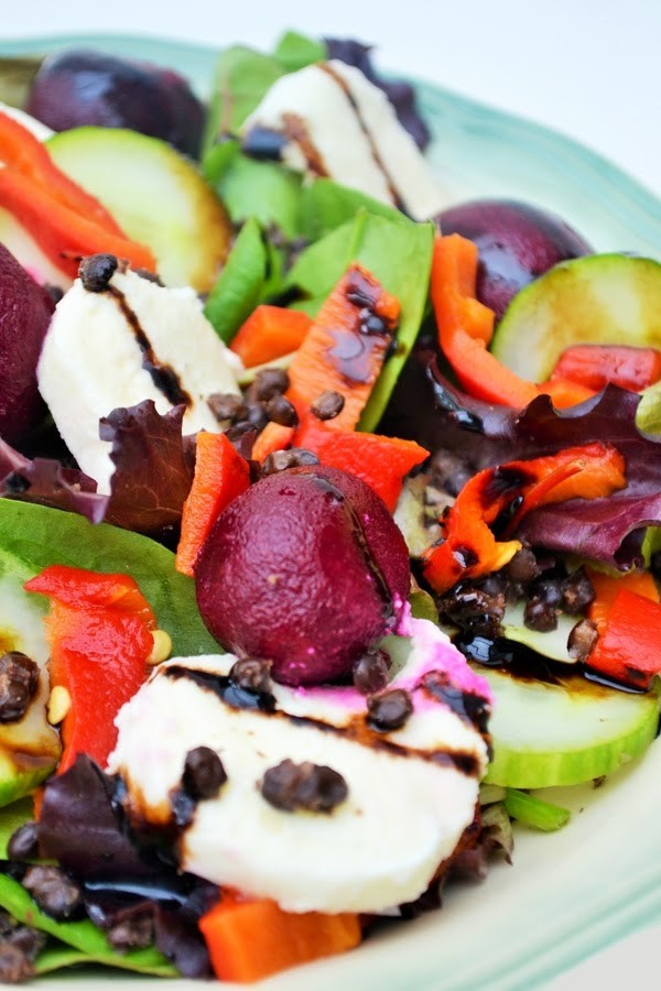 Puy lentil, beet and mozzarella salad