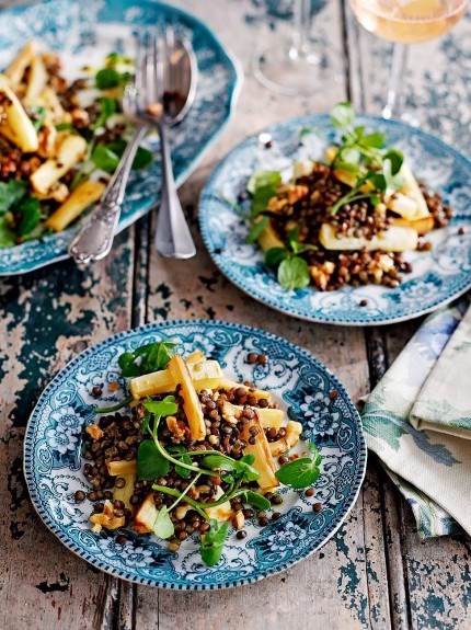 Puy lentil, parsnip and walnut salad