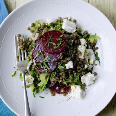 Puy lentils with beetroot and goat's cheese