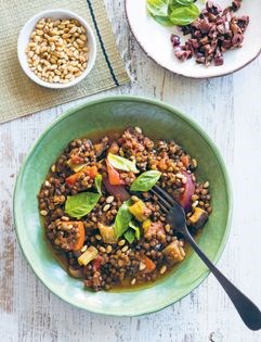 Puy lentils with caponata