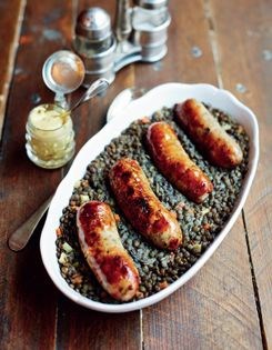 Puy lentils with Toulouse sausages (Lentilles de Puy, saucisse de Toulouse)