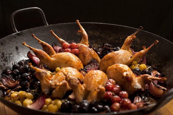 Quail and grapes
