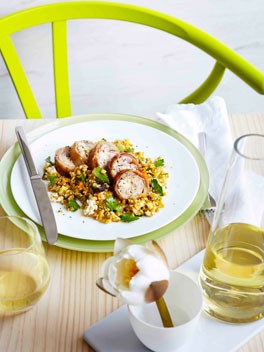 Quail ballotine with freekeh, cranberries and goat's cheese