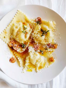 Quail egg and ricotta ravioli