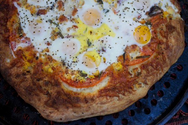 Quail egg pizza