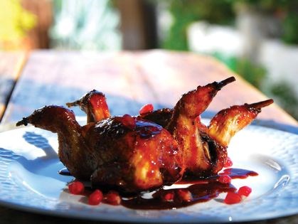 Quail in pomegranate sauce (Codornices con salsa de granada)