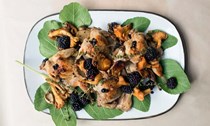 Quail with wild mushrooms and blackberries