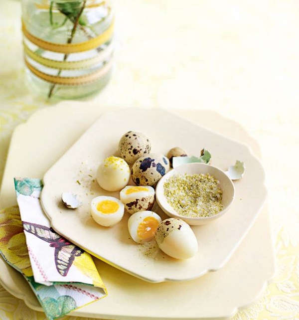 Quails' eggs with homemade celery salt