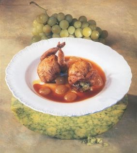 Quails stuffed with sage Derby & muscat grapes