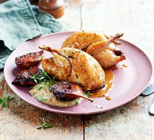 Quails with figs & walnut sauce
