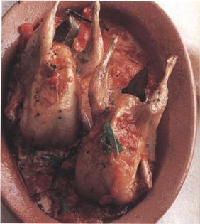 Quails with tomato, anchovy and fresh mint sauce
