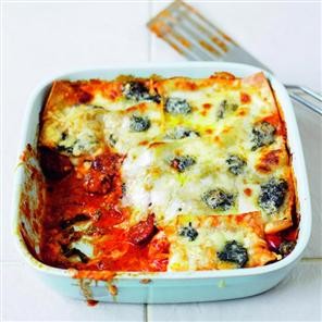 Quattro formaggi and spicy pepperoni lasagne