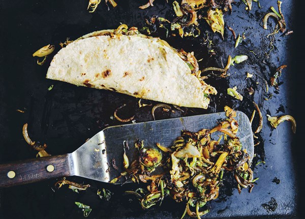 Quesadillas with Brussels sprouts and cascabel chili oil (Quesadillas con repollo de Bruselas)
