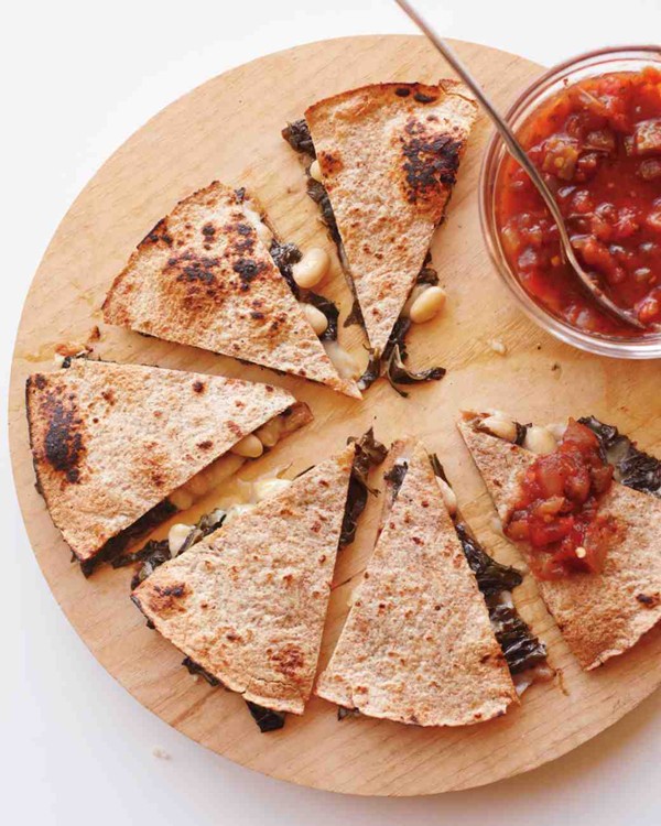 Quesadillas with collard greens and white beans