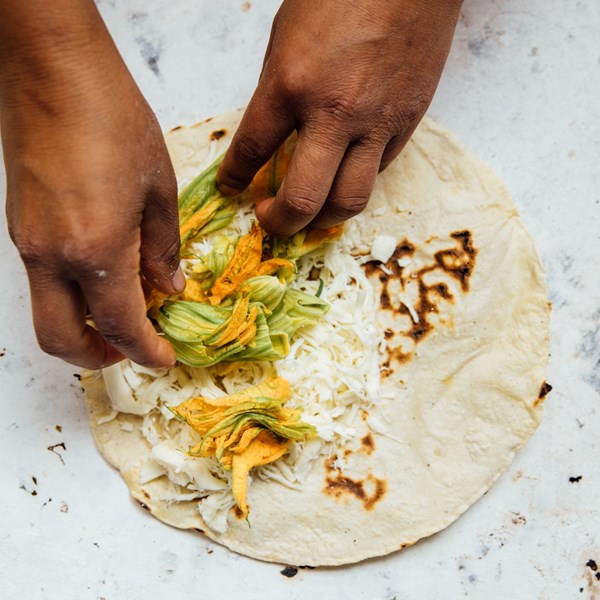 Quesadillas with Oaxacan cheese and squash blossoms