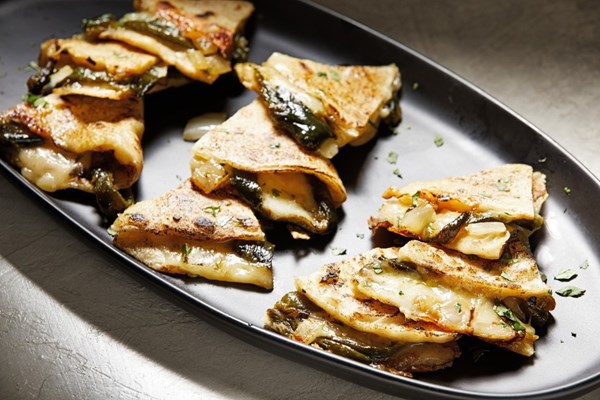 Quesadillas with onion and poblano chile peppers