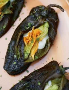 Queso and squash flower poblanos