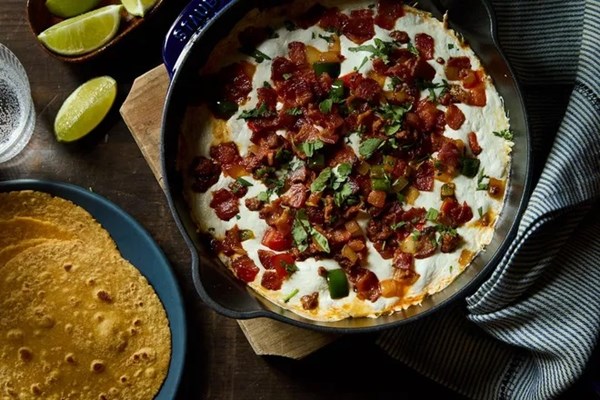 Queso fundido with bacon