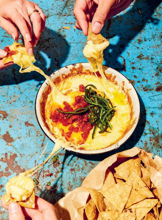 Queso fundido with rajas and chorizo