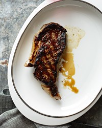 Quick-aged grilled rib eyes