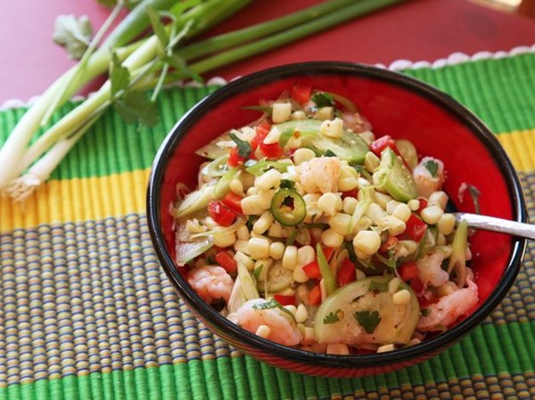 Quick and easy shrimp, corn, and tomatillo salad