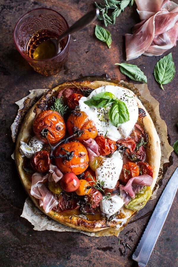 Quick balsamic fig roasted tomato and burrata cheese tarts