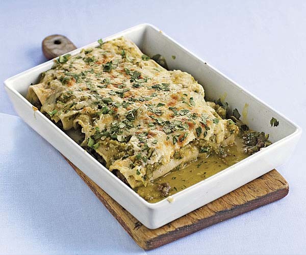 Quick beef enchiladas with salsa verde