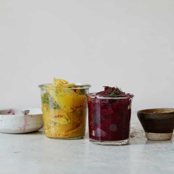 Quick beetroot pickle, dill, sweet mustard