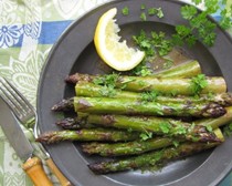 Quick-braised asparagus with Dijon, white wine, and fresh thyme pan sauce
