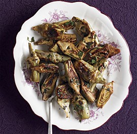 Quick-braised baby artichokes with garlic, mint, and parsley