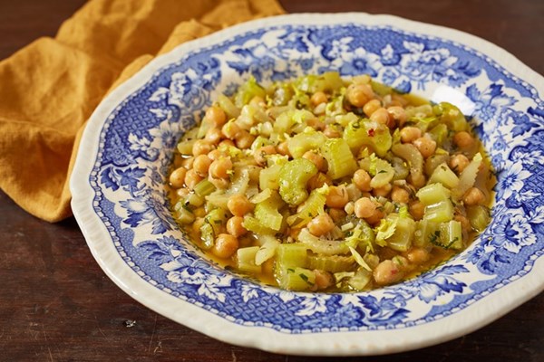 Quick-braised celery and chickpeas
