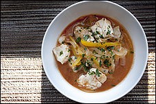 Quick-braised cod in vegetable broth