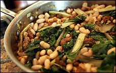 Quick-braised Swiss chard, white beans and chorizo