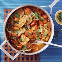 Quick butter-braised tomatoes and dumplings
