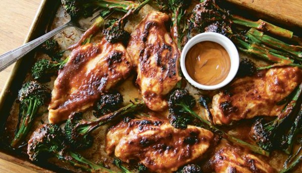 Quick chicken & baby broccoli with spicy peanut sauce