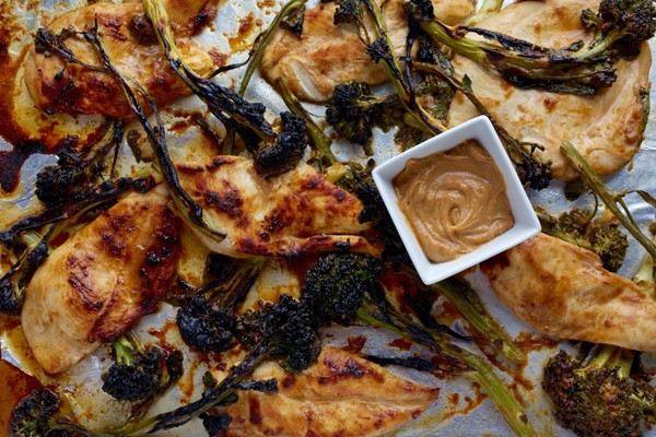 Quick chicken and baby broccoli with spicy peanut sauce
