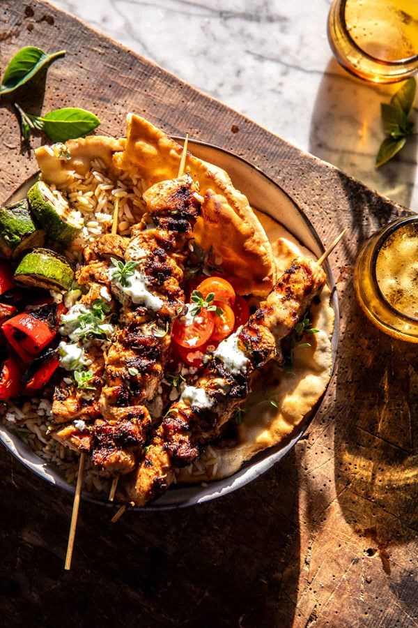Quick chicken souvlaki rice pilaf