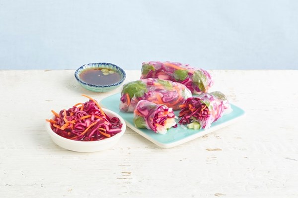 Quick chilli-pickled red cabbage summer rolls