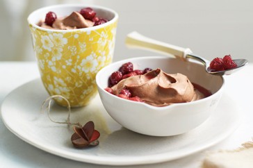 Quick chocolate mousse with boozy cranberries