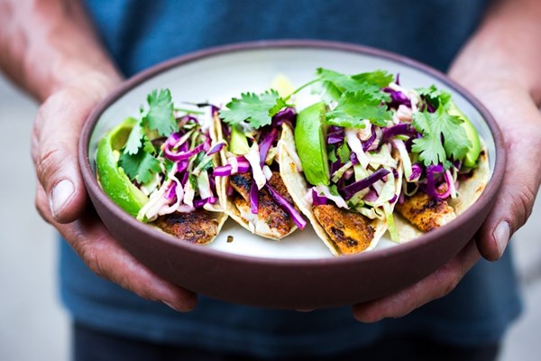 Quick grilled fish tacos w/ cilantro lime cabbage slaw