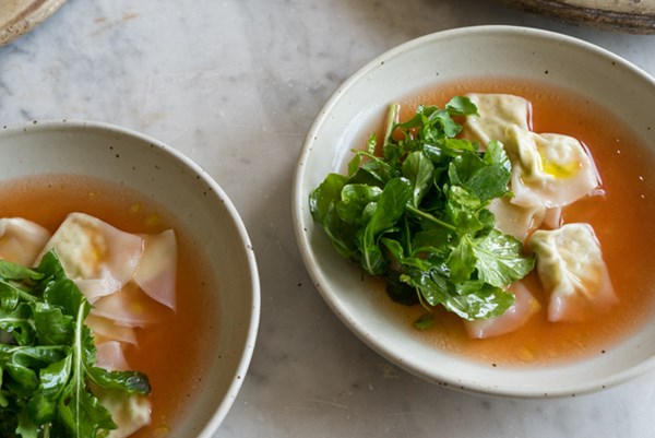 Quick-ish ricotta dumplings in tomato broth