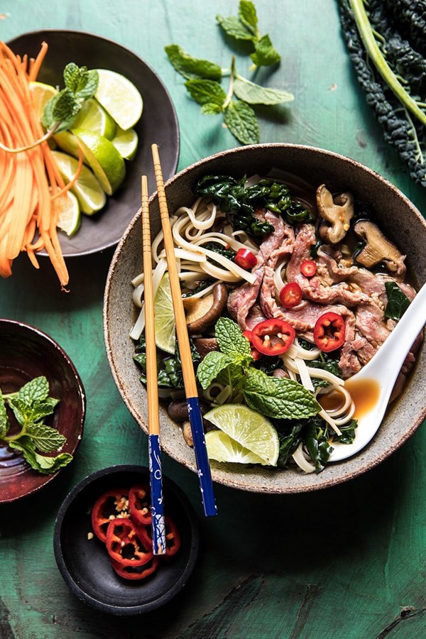 Quick kale and mushroom pho