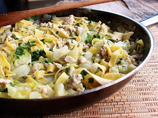 Quick one pot Hungarian chicken and noodles with cabbage